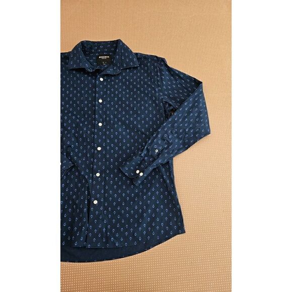 Bonobos Mens Size Large Blue Floral Button Up Shirt Tailored Fit Wrinkle Free - Picture 9 of 13